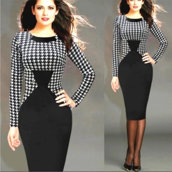 VENUS Dresses & Skirts - Venus black white Houndstooth Dress Sz 6